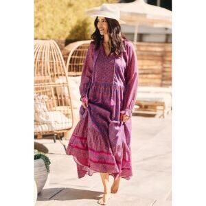 NWT Anthropologie Roller Rabbit Augusta Maxi Dress Floral Print Pink Combo Sz L